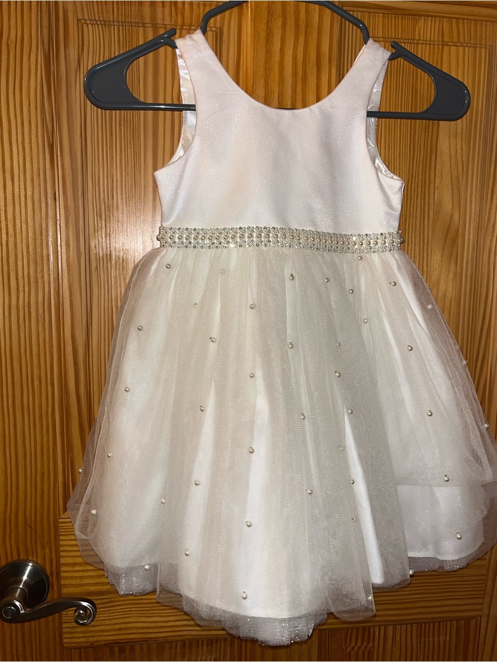 Girls White Pearl-Embellished Tulle Party flower girl
